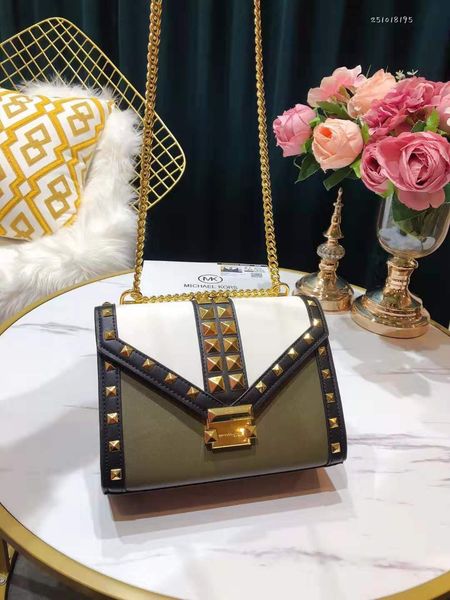 

female fund of 2019 autumn winter rivet inclined genuine leather handbag shoulder fashion chain cowhide envelope bag luxury handbag