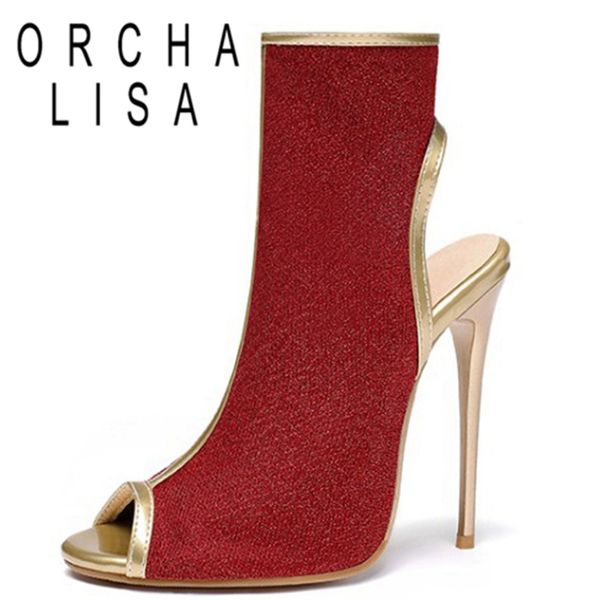 

orcha lisa woman summer sandals mid calf boots peep toe 12.5cm stiletto high heels zipper size 34-47 casual party c1872, Black