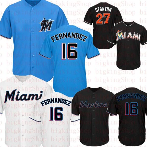 

Marlins 16 Jose Fernandez Jersey Miami Marlin 27 Giancarlo Stanton Baseball Jerseys Sky blue Black White Embroidery Logos 666