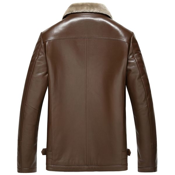 

brown arrival new genuine leather jacket men thick warm down sheepskin male warm slim leather jacket plus size l-4xl yyj0012, Black