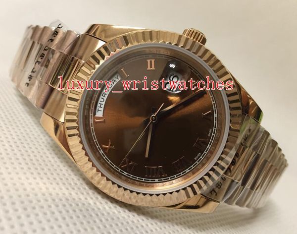 

excellent good wristwatches 41mm 218235 day-date ii president 18k rose gold chocolate roman dial asia 2813 movement automatic mens watches, Slivery;brown