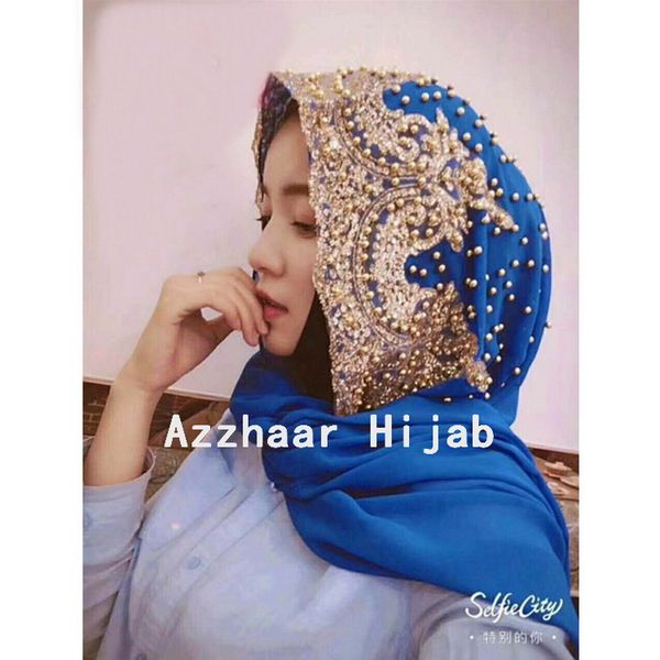 

мода женщина шарфа сплошного цвета rhinestone pearl сияющий шифон шелк популярные шали шарф оголовье мусульманская шарфы бесплатная доставка, Red