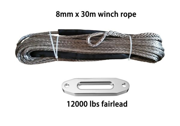 

5/16" x 100' 8mm x 30m synthetic winch rope with 12000lbs fairlead uhwmpe rope ing