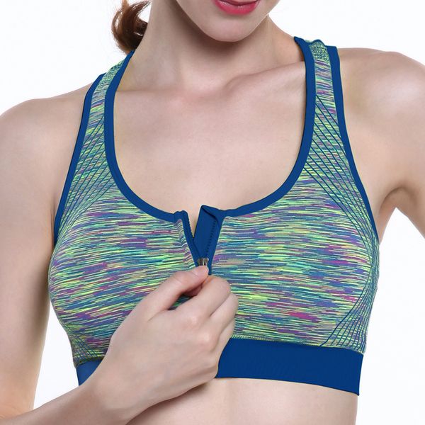 

women fitness yoga sports bra for running gym padded wireshakeproof underwear push up seamless front zipper bra, White;black