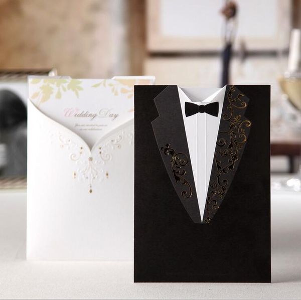 

50pcs/lot wishmade laser cut wedding invitations groom and bride wedding invite cards for engagement party bridal shower cw2011