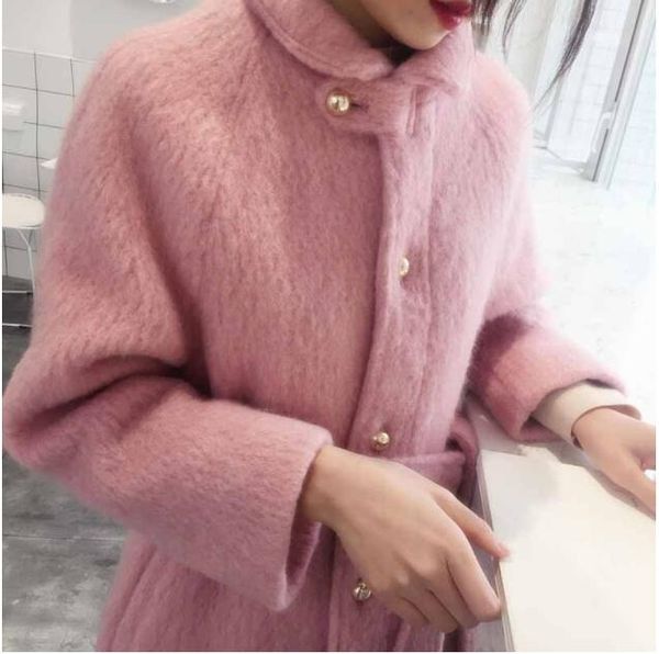 

winter wool coat for women warm with belt woolen jacket cashmere coats european fashion outerwear, Black