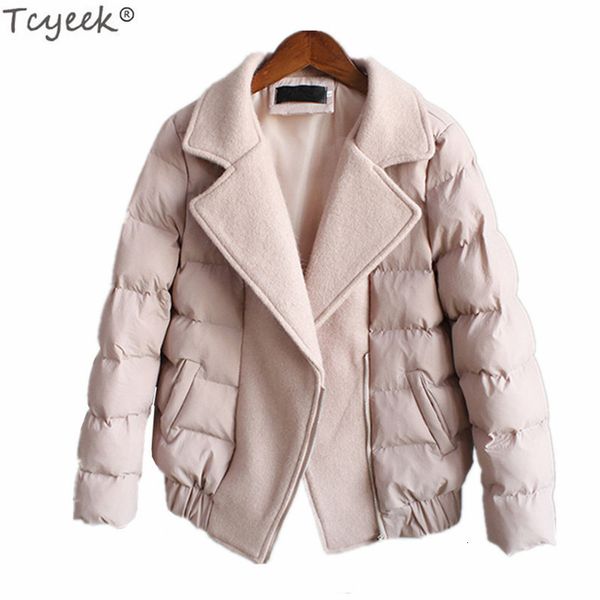 

tcyeek 2019 new arrival early spring women's down cotton jackets feminine fashion winter warm coat office ladies clothing lwl221 y19092, Black;white