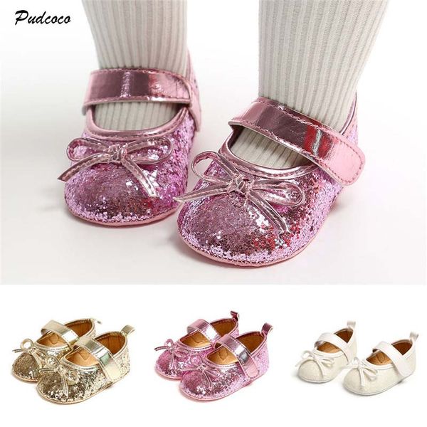

cute newborn baby girl glitter crib shoes 2020 new sequins bling bling bow anti-slip soft sole princess baby shoes for 0-18m