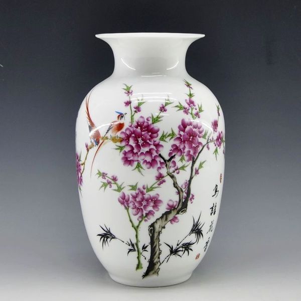 

mini delicate chinese famille rose porcelain flower vase birds and flower for home decor