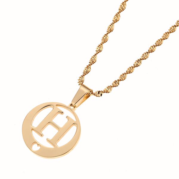 

round monogram trendy jewelry necklace alphabet initial letters pendant necklace a-z (h), Silver