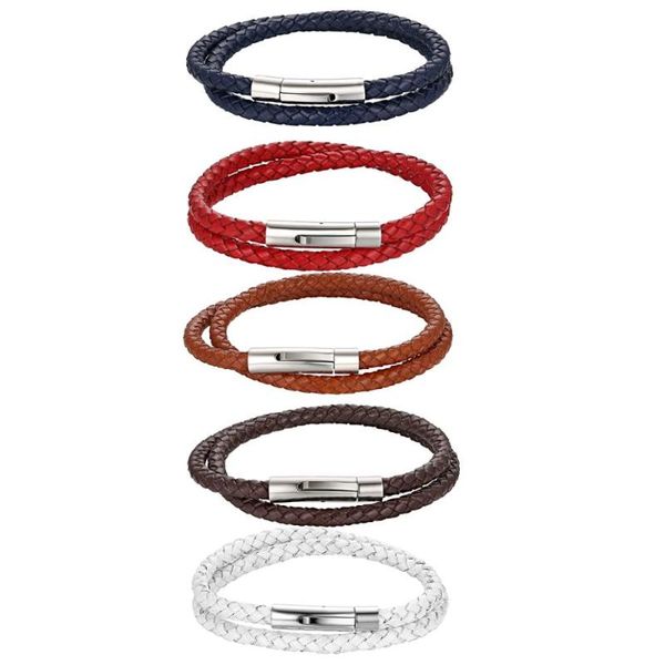 

charm bracelets boniskiss 2021 men leather bracelet simple black stainless steel button neutral accessories hand-woven jewelry gifts, Golden;silver