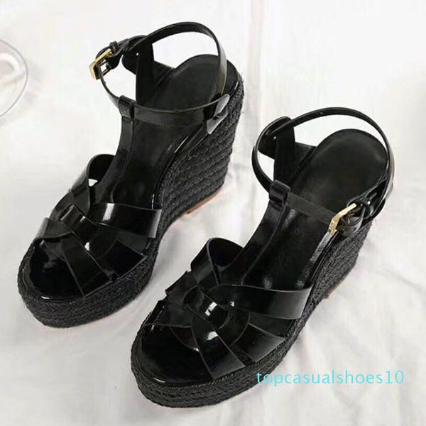 

summer woman sandals shoes women pumps platform wedges heel fashion casual loop bling star thick sole women shoes t10, Black