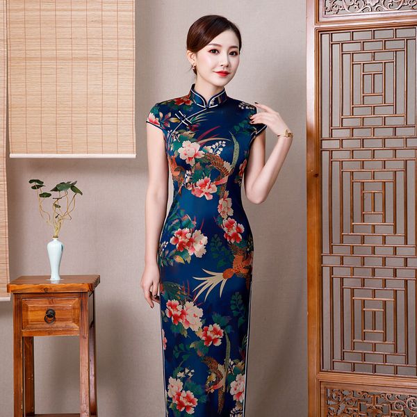 

classic print flower cheongsam vintage mandarin collar exquisite handmade button qipao chinese style tight long dress plus -4xl, Red