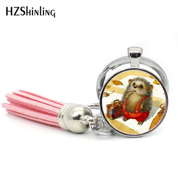 

2019 fashion hedgehog tassel keychain cute hedgehogs keyring handmade glass dome key chain silver gifts for animal lovers tak--50, Slivery;golden