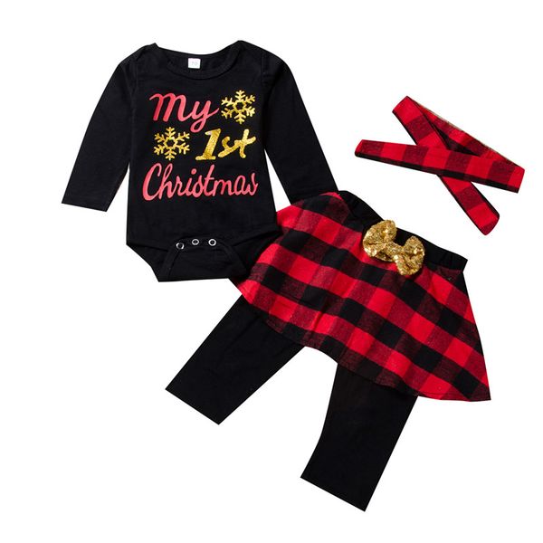 

3pcs my 1st christmas kid baby girl newborn xmas clothes romper+pants+headband outfit, Pink;blue