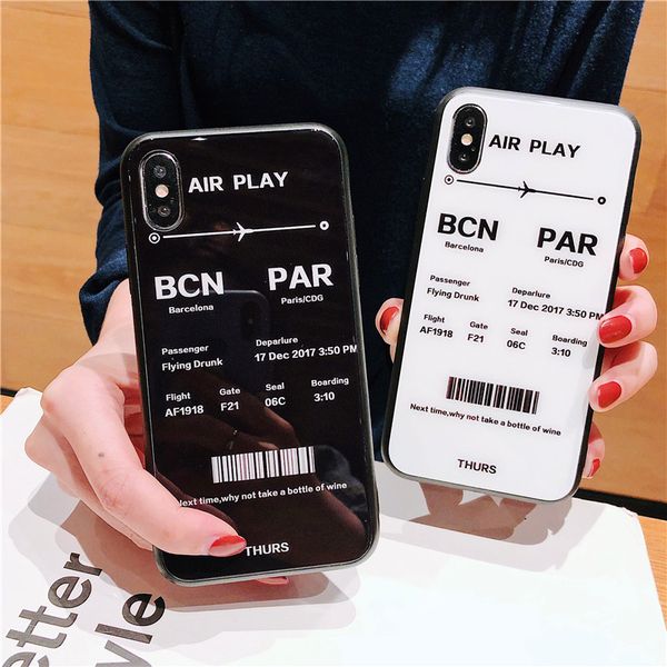 

for iphone x xr xs max fashion tempered glass case vintage classic art letter air ticket back phone shell for apple 6 6s 7 8plus