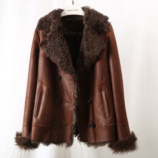 

2019 winter casual jacket short woman outerwear lamb fur fur parka warm snow real fur coat fashion new locomotive wool coat y191016, Black;brown