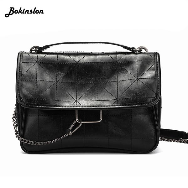 

bokinslon black chain ladies messenger bag casual large capacity pu leather fashion shoulder bag womens