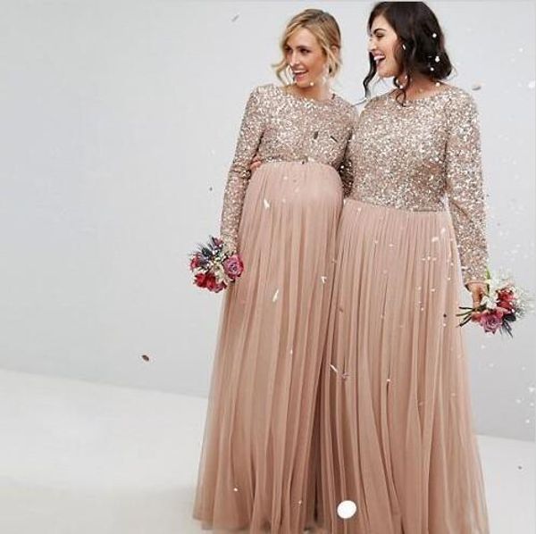 rose gold bridesmaid dresses long sleeve