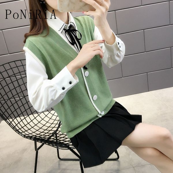 

for 45kg -65kg/99lb-143lb elegant korea style autumn winter women's knitted sweater warm sleeveless patchwork female, Black;white