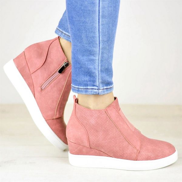 

oeak women's casual zipper solid sneakers short boots casual shoes for buckle shoes ladies 2019 new fashion, Black