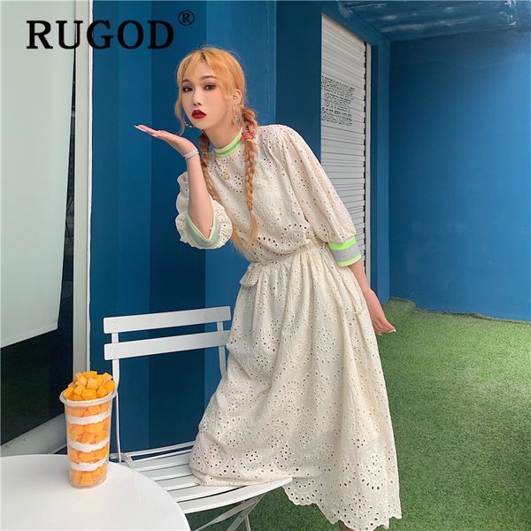 

rugod korean chi hollow out summer dress women fashion lace embroidery beach party midi dresses vestidos elegant ruffles dress, White;black