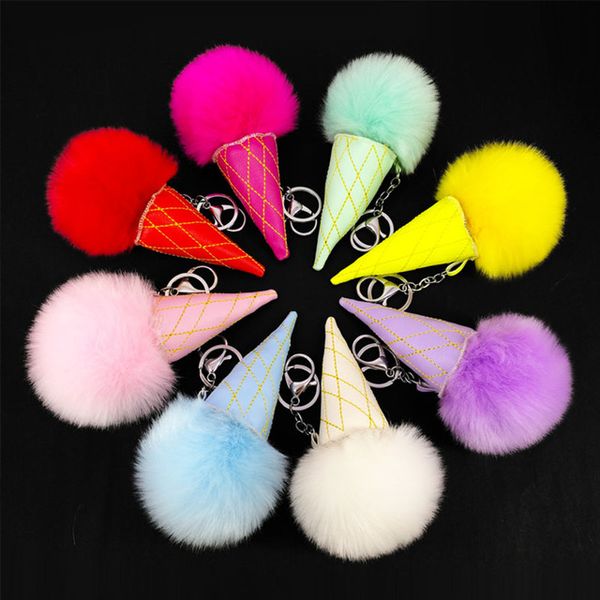 

rabbit fur puff cream ball keychains cute keychains kids girls rings gold-color keychains car bag key chain, Silver
