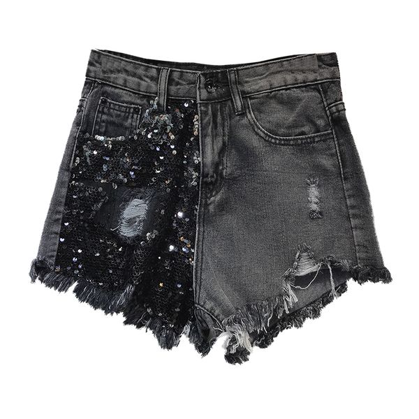 

ewq] 2020 spring summer new arrivals high waist solid pattern women casual fashion hole tassel pockets loose shorts aw30301l, White;black