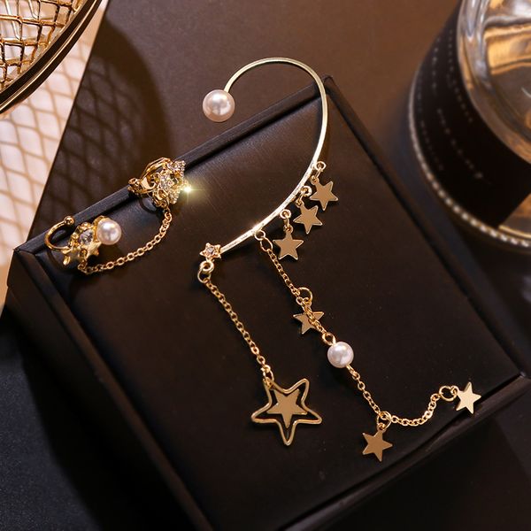 

2020 new korean gold color star asymmetry ear clip stud earrings for women jewelry girl cl5-007, Silver
