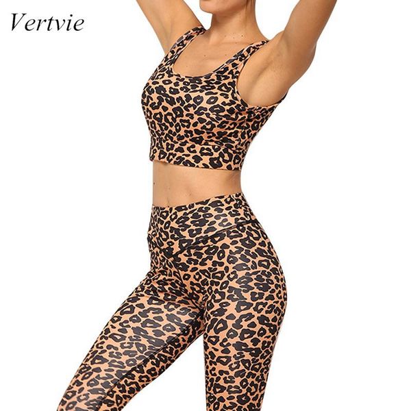 

vertvie 2019 women new summer 2 piece set outfits leopard print tracksuit sport crop tank high waist workout yoga sets, White;red