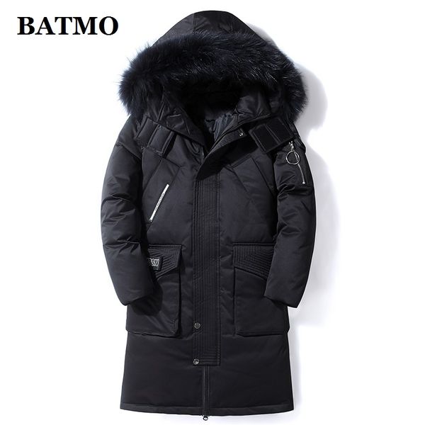 

batmo 2019 new arrival winter raccoon fur collar 90% white duck down hooded jackets men,men's warm jackets,plus-size y1896, Black