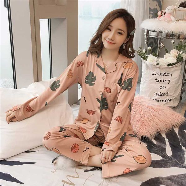 

2019 new spring women pyjamas long sleeve pajamas set cute lapel shirt pants 2 psc sleepwear suit pijama home wear, Blue;gray