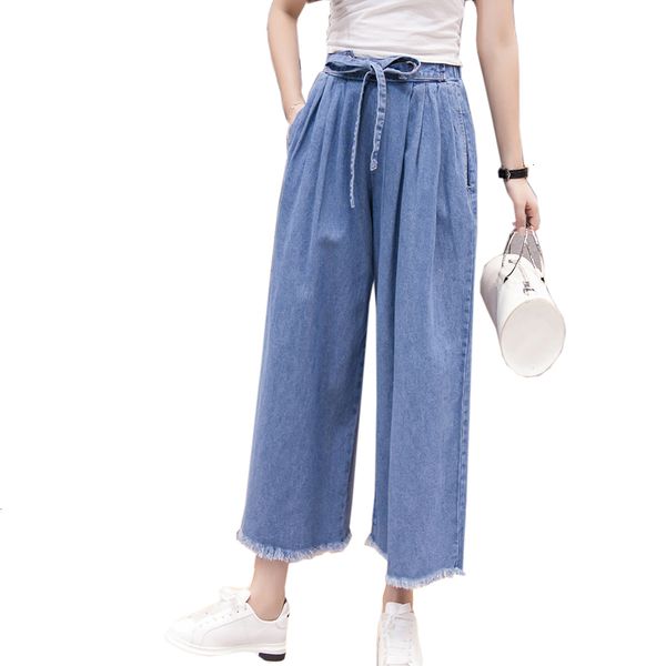 

wide -legged jeans with high waist -legged wide trousers female casual loose jeans with cord vintage pants, Blue