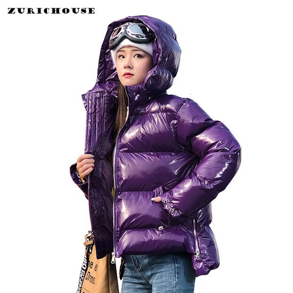 

zurichouse 2019 winter jacket women plus size fashion glossy puffer jacket hooded loose warm cotton-padded coat woman parka, Tan;black