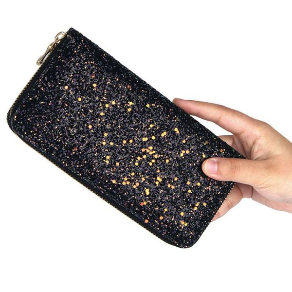 

fashion women long wallet sparkly sequin clutch glitter+pu ladies bag coin purse, Red;black