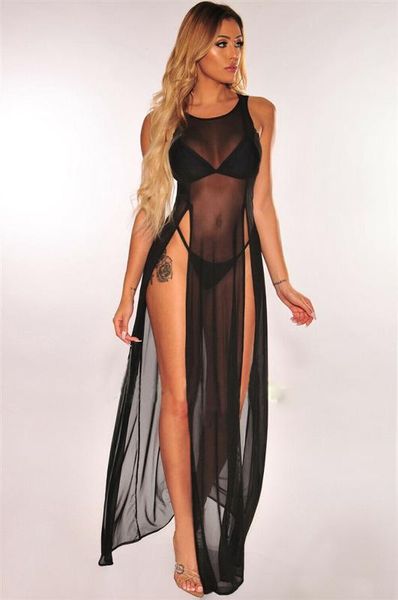 

women mesh sheer long maxi dress evening party beach dresses sundress bikini cover up see-through tulle cover-ups