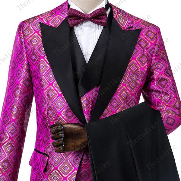 

2019 fuchsia with golden jacquard suit slim suit new party prom wedding dress business jackets+vest+pants, White;black