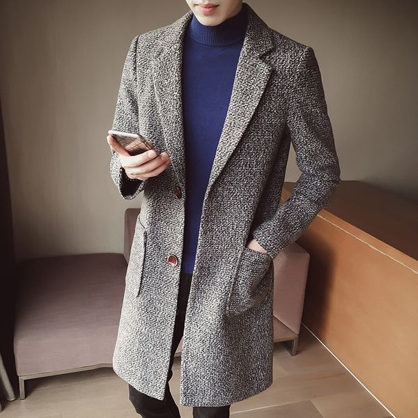 

winter wholesale ,fashion men's long casual jackets ,fashion slim two buttoned wool jacket, teen lapel trench coat, Tan;black