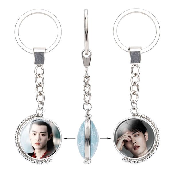 

new year gift wang yibo fans the untamed weiwuxian lan zhan portachiavi keyring rotatable pendant key holder keychain 1 pcs, Silver