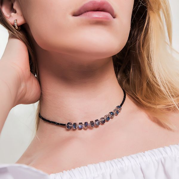 

new fashion black crystal beaded chokers multicolor sparkling wheel crystal bohemina collar necklace nice gift for girls, Golden;silver