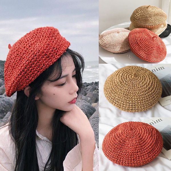 

french style beret hat lightweight casual classic vintage solid color beret @88, Blue;gray