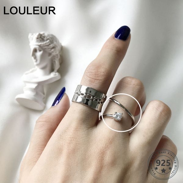 

louleur real 925 sterling silver zircon rings elegant women wedding open rings fashion silver jewelry girl engagement ring gifts, Golden;silver