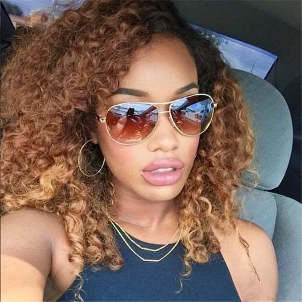 

ombre blonde t#1b#27 full lace human hair wig afro kinky curly brazilian hair middle part 150%density front lace remy wig with baby hair, Black;brown