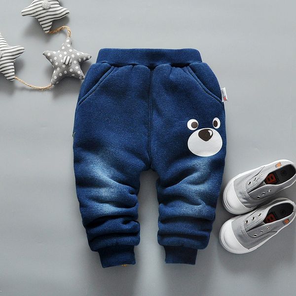 

bibicola baby boys warm denim trousers infant boys winter casual thicken full length pants newborn fashion jeans pants, Blue