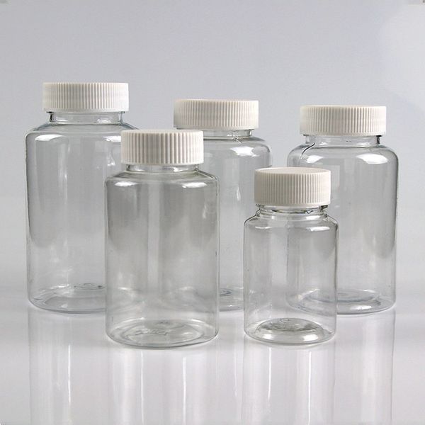 

15/20/30/50/80/100/150/200g transparent plastic pet refillable seal bottles vials reagent store container plastic cap f1868