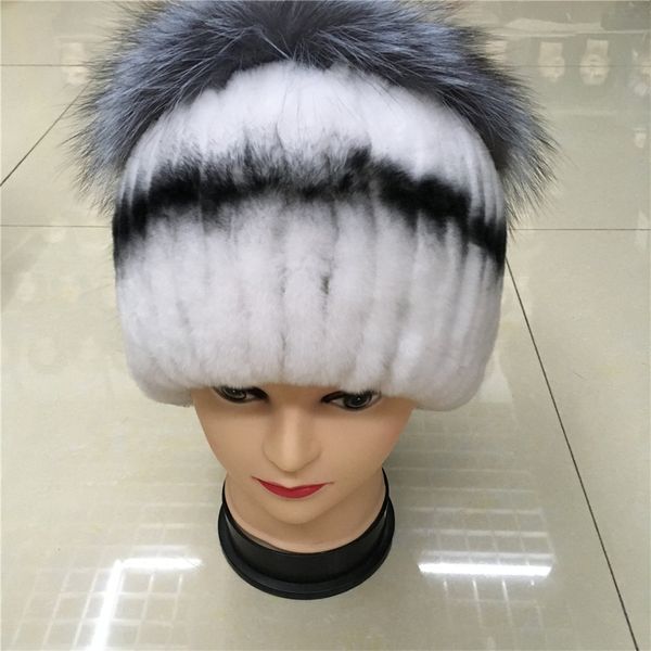 

in 2016, the new women winter rex fur hats and fur and knitting wool lined with women's warm knitting fashion hat, Blue;gray