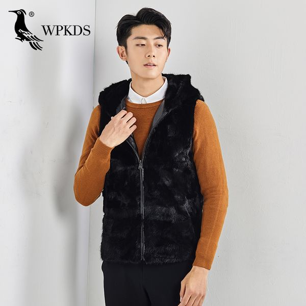 

ptslan men genuine wool suede jacket coat winter shearing fur, Black