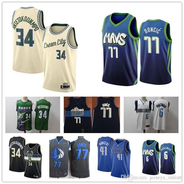 

men's dalla luka 77 doncic mavericks jersey kristaps 6 porzingis bucks giannis 34 antetokounmpo jersey milwaukee basketball jerseys, Black;blue