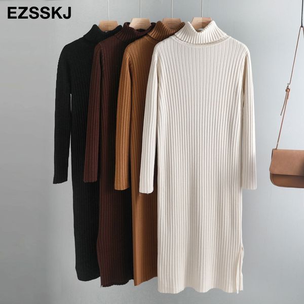 

casual dresses 2021 oversize autumn winter maxi sweater dress women long sleeve female basic straight turtleneck loose chic, Black;gray