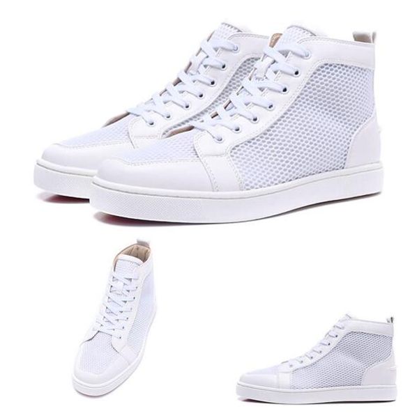 

high cutout spikes red bottom sneakers casual walking sand white net strap flat luxury shoes new for men women party sneaker lovers, Black